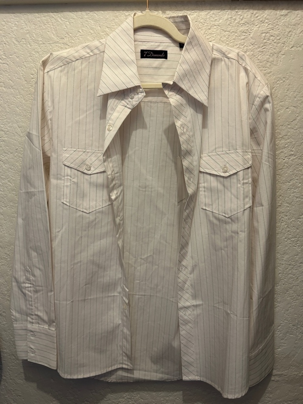 7 Diamonds Cream Pinstripe Long-Sleeve Button Shirt
